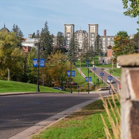 A view of the Duluth Campus from the entrance.