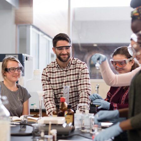 St. Scholastica chemistry students in a lab