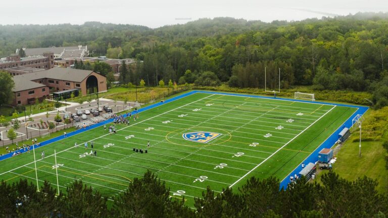 Aerial shot of the Kenny Harkins Field at St. Scholastica.