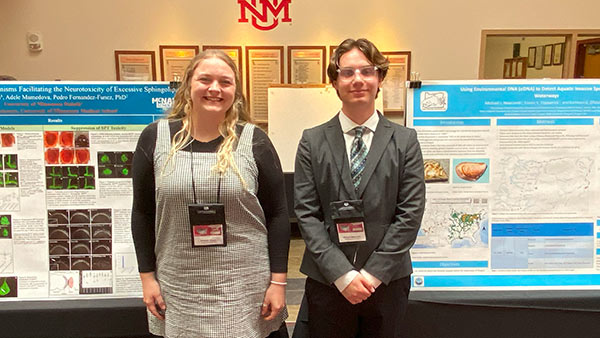 Makayla Hogan and Michael Newcomb, a St. Scholastica junior biochemistry student, presented at the 2025 University of New Mexico McNair Scholars Research Conference.