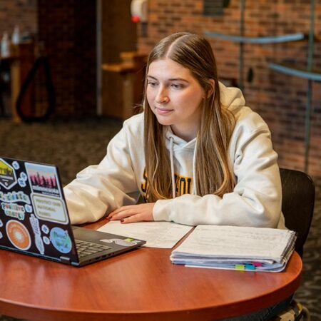 Student looking at a laptop