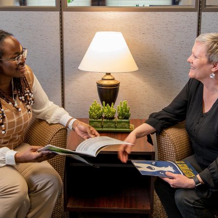 St. Scholastica's Career Services Director, Mary Anderson, preparing a student for an internship.