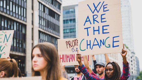 Group of students protesting climate change.