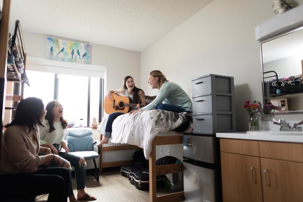 St. Scholastica students in one of Somers Hall rooms.