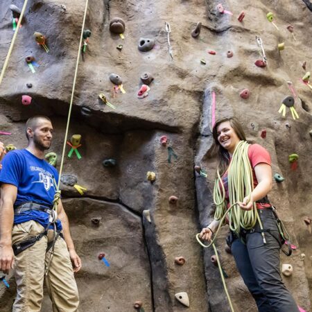 OP student employees at the climbing wall