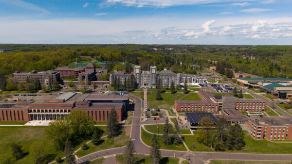 An aerial view of St. Scholastica's Duluth main campus.