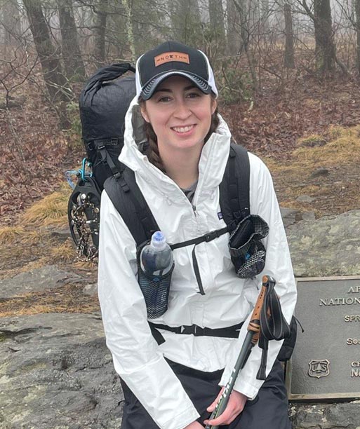 Hannah Cornwell at the beginning of the Appalachian Trail on top of Springer Mountain in Georgia.