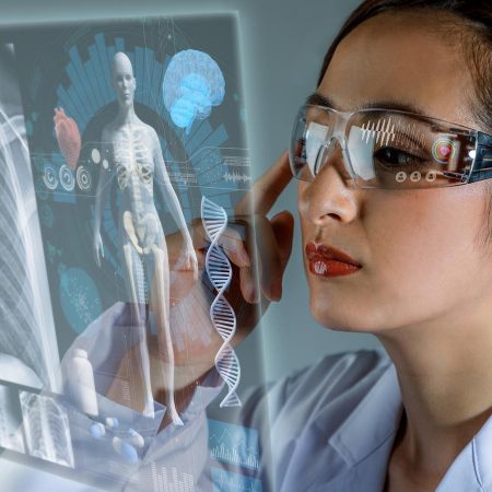 Healthcare professional looking at a digital health record