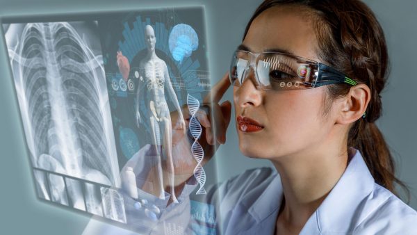 Healthcare professional looking at a digital health record