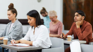 International students sitting in a classroom.