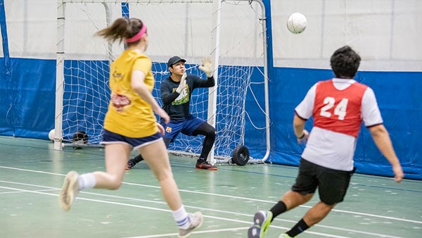 Students participating in intramural soccer at St. Scholastica.