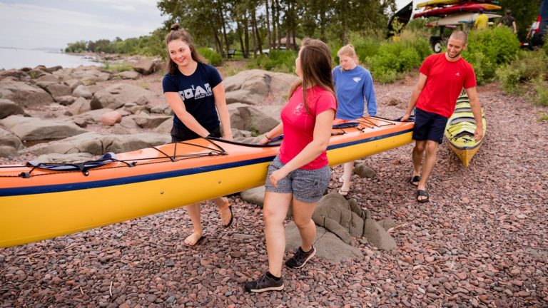 St. Scholastica students on a Lake Superior Kayaking adenture.