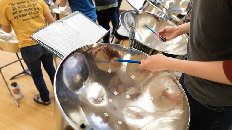 Group of St. Scholastica Steel Band musicians.