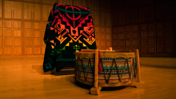Native drum and blanket.