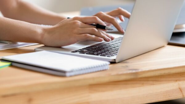 Student working on a laptop computer.