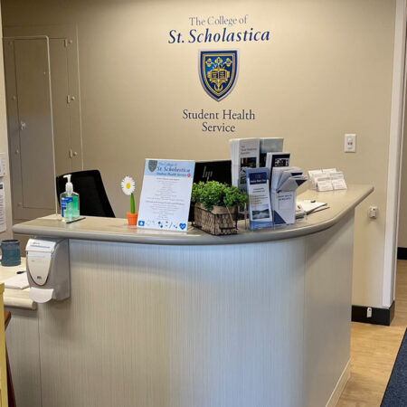 St. Scholastica Student Health Service reception area.