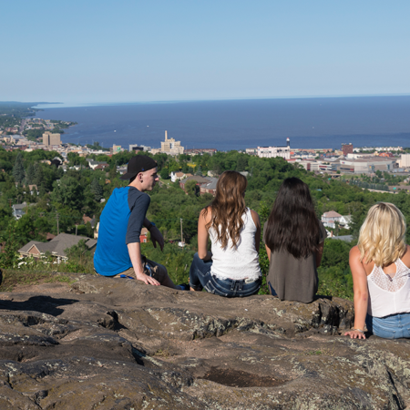 St. Scholastica students at Enger Park overlooking Duluth.