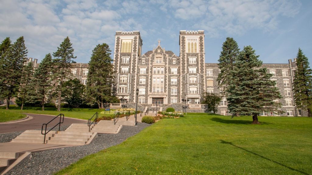 The front entrance and stairs of Tower Hall