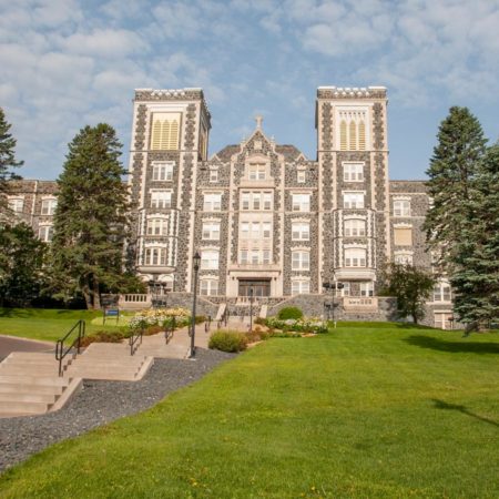 The front entrance and stairs of Tower Hall